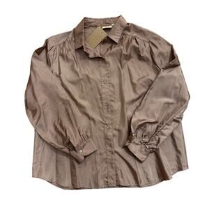 80s Vintage Plus Size Burnished Gold Tan MZZZ Stuart Lang Blouse Size 42 XL/1X